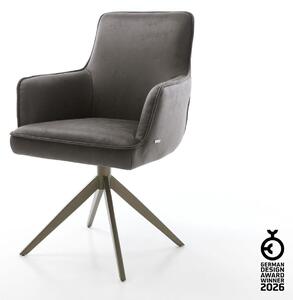 DELIFE Otočná jedálenská stolička Heira-Flex s opierkami mikrovlákno antracit vintage krížová podstava široká titanový efekt 360° otočná kolískacia funkcia vrecková pružina