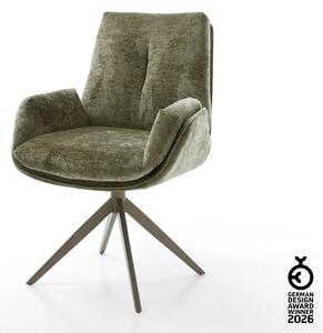 DELIFE Otočná jedálenská stolička Clea-Flex šenilka olivová krížová podstava široká titánová farba 360° otočná s hojdacou funkciou