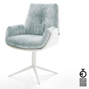 DELIFE Otočná jedálenská stolička Clea-Flex zmiešané materiály pravá koža bielo-pastelovo modrá podstava biela otočný o 360° hojdacia funkcia