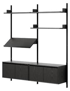 NEW WORKS Policová zostava Living Cabinets Low w. Doors, Black Ash / Black