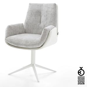 DELIFE Otočná jedálenská stolička Clea-Flex zmiešané materiály pravá koža bielo-strieborno sivá podstava biela 360° otočná hojdacia funkcia
