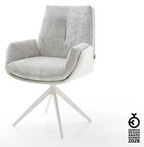 DELIFE Otočná jedálenská stolička Clea-Flex zmiešané materiály pravá koža bielo-strieborno sivá krížová podstava široká biela otočná o 360° s hojdacou funkciou