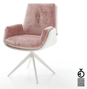 DELIFE Otočná jedálenská stolička Clea-Flex zmiešané materiály pravá koža bielo-ružová krížová podstava široká biela 360° otočná s hojdacou funkciou