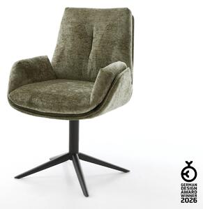 DELIFE Otočná jedálenská stolička Clea-Flex šenilka olivová čierna kovová podstava 360° otočná s hojdacou funkciou