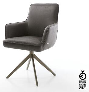 DELIFE Otočná jedálenská stolička Heira-Flex s opierkami mikrovlákno antracit vintage krížová podstava široká titanový efekt 360° otočná vrecková pružina