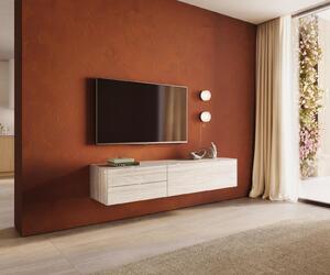DELIFE TV stolík Cuor 180 cm keramika Laminam® Travertino Bianco krémovo biela 1 výklopné dvierka 2 zásuvky závesné
