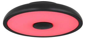GLOBO 41366B RAFFY LED stropné svietidlo s reproduktorom D280mm 18W/800lm 3000-6500K IP44 čierna, opál, RGB, bluetooth, stmievateľné, diaľkové ovládanie, starlight efekt