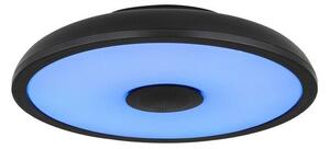 GLOBO 41366B RAFFY LED stropné svietidlo s reproduktorom D280mm 18W/800lm 3000-6500K IP44 čierna, opál, RGB, bluetooth, stmievateľné, diaľkové ovládanie, starlight efekt