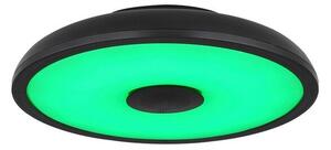 GLOBO 41366B RAFFY LED stropné svietidlo s reproduktorom D280mm 18W/800lm 3000-6500K IP44 čierna, opál, RGB, bluetooth, stmievateľné, diaľkové ovládanie, starlight efekt