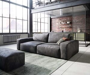 DELIFE Veľká pohovka Lanzo 230x95 cm imitácia kože vintage antracitová s taburetom