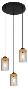 GLOBO 15557-3H FINCA závesné svietidlo 3xE27 D390mm čierna, dymová, drevo