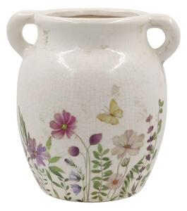 Béžový keramický džbán s uškami a kvetmi Avignon - 19*19 cm - Chic Antique