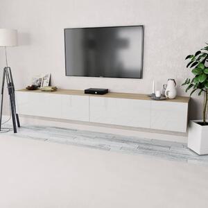 TV stolíky, 2 ks, drevotrieska, 120x40x34 cm, vysoký lesk, bielo- dubové