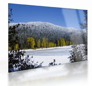 Sklenený obraz - zasnežené hory v zime (70x50 cm)
