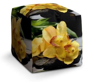 Sablio Taburet Žltá Orchidey - 40x40x40 cm