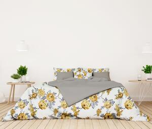 Ervi bavlnené obliečky DUO - žlté kvety na bielom/sivé