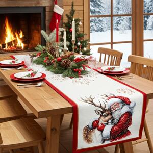 Vianočný gobelínový behúň na stôl s lurexom Santa Farba Viacfarebná Rozmery 45x90 cm