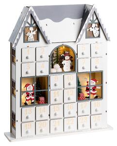 Vianočná LED dekorácia biely drevený adventný kalendár v tvare domčeka vianočné dekorácie interiér