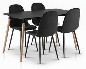 Jedálenský set 1 + 4, čierny stôl ADRIA 120x80 cm + čierna zamatová stolička ASTI s čiernymi nohami