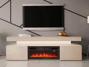 TV stolík s elektrickým krbom HYDA - pieskový béžový + LED osvetlenie ZDARMA