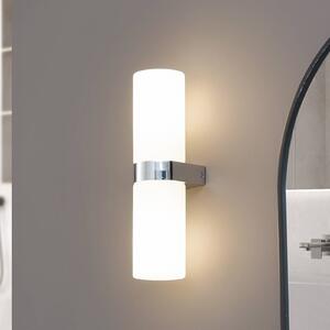 Lucande Basolo kúpeľňové nástenné svietidlo, chróm, výška 31,5 cm, sklo, IP44, Chrómová / strieborná, Kúpeľňa, Moderný, Nástenné svietidlo