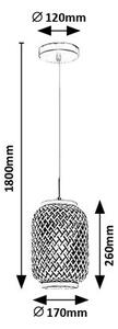 RABALUX 72091 Adalla závesné svietidlo 1xE27 D170mm matná čierna, prírodná