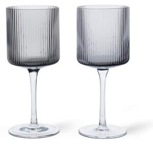 Ferm Living Sada 2 ks pohárov na biele víno Ripple, smoked grey