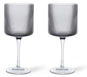 Ferm Living Sada 2 ks pohárov na červené víno Ripple, smoked grey