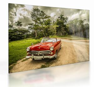 Sklenený obraz - auto veterán v prírode (70x50 cm)