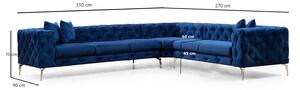 Dizajnová rohová sedačka Rococo modrá - ľavá
