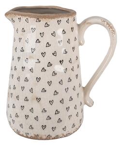 Béžový keramický džbán so srdiečkami Hearti - 21*15*23 cm - Clayre & Eef