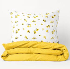 Goldea bavlnené posteľné obliečky duo - žlté kvety so žltou 140 x 200 a 70 x 90 cm
