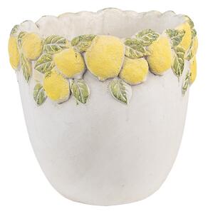 Cementový kvetináč lemovaný citrónmi Lemoni M - Ø 20*19 cm - Clayre & Eef