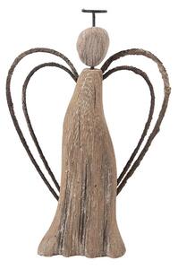 Hnedá dekorácia drevená figúrka anjel Angel Rustic M - 12*3*18 cm - Clayre & Eef