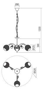 Redo 02-972 - Luster na reťazi ASPERA 3xE14/28W/230V priemer 52 cm čierny