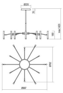 Redo 01-3448 - LED stmievateľný luster na tyči RAYEN LED/60W/230V CRI 90 zlatý