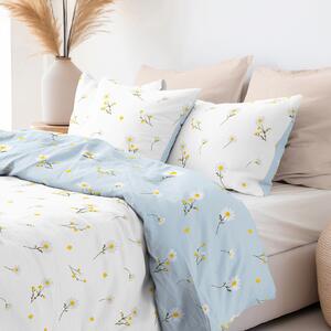 Goldea bavlnené posteľné obliečky - harmanček so svetlo modrou 140 x 200 a 70 x 90 cm