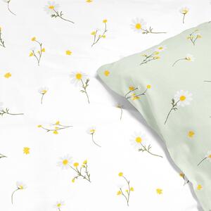 Goldea bavlnené posteľné obliečky - harmanček so svetlo zelenou 140 x 220 a 70 x 90 cm
