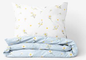 Goldea bavlnené posteľné obliečky - harmanček so svetlo modrou 140 x 220 a 70 x 90 cm