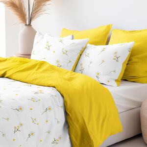 Goldea bavlnené posteľné obliečky duo - harmanček so žltou 140 x 200 a 70 x 90 cm