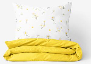 Goldea bavlnené posteľné obliečky duo - harmanček so žltou 140 x 220 a 70 x 90 cm