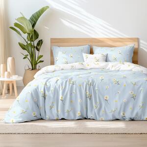 Goldea bavlnené posteľné obliečky - harmanček so svetlo modrou 220 x 200 a 2ks 70 x 90 cm (šev v strede)