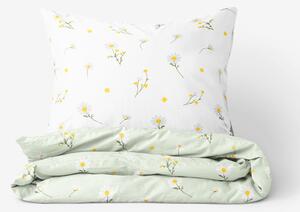 Goldea bavlnené posteľné obliečky - harmanček so svetlo zelenou 150 x 200 a 50 x 60 cm