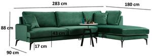 Dizajnová rohová sedačka Fenicia 283 cm zelená - pravá