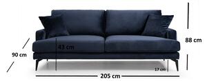 Dizajnová 3-miestna sedačka Fenicia 205 cm tmavomodrá