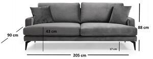 Dizajnová 3-miestna sedačka Fenicia 205 cm sivá