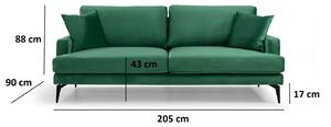 Dizajnová 3-miestna sedačka Fenicia 205 cm zelená