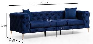 Dizajnová 3-miestna sedačka Rococo 237 cm tmavomodrá