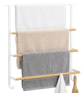Zeller Present Vešiak na uteráky na dvere, biely kov, bambus, 51 x 13 x 56 cm