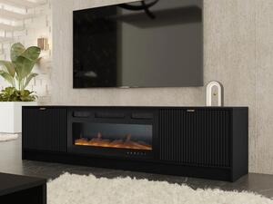 Široký televízny stolík s elektrickým krbom TABORO - čierny